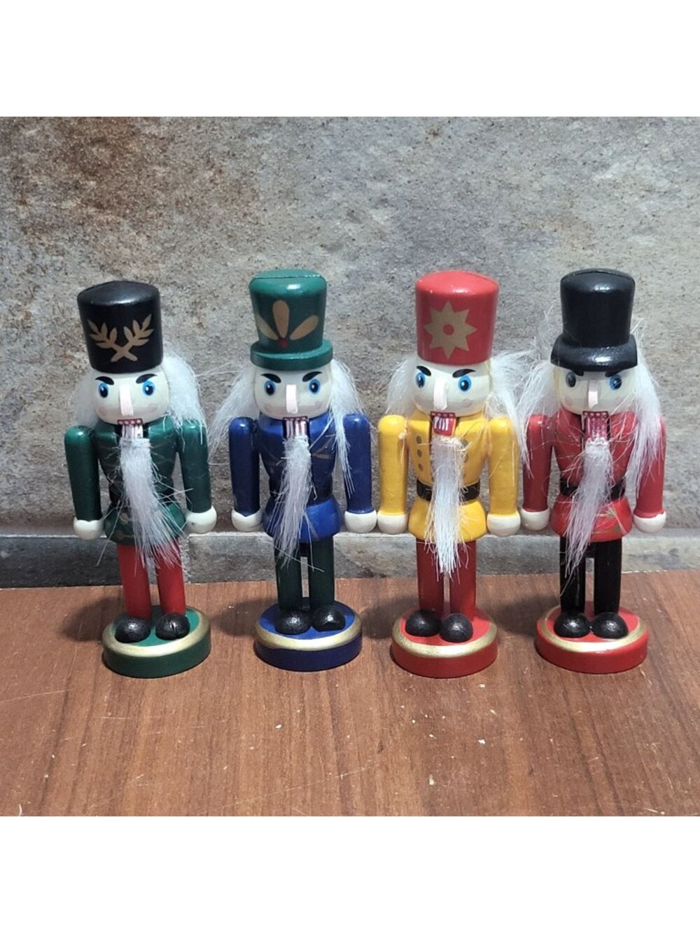 Vintage Wooden Nutcracker Soldier Place Name Card Holders Green Blue Yellow Red